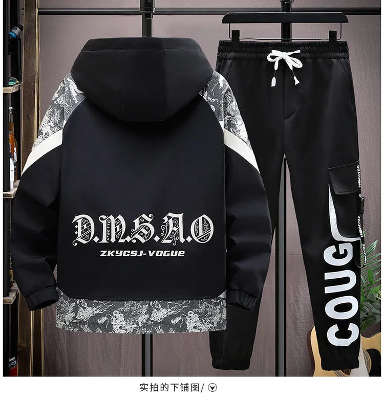 2025 Men Tracksuit Casual Joggers Hooded Sportswear Jackets Pants 2 Piece Sets Hip Hop Running Sports Suit