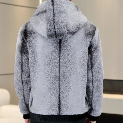 Autumn Winter Faux Fur Hooded Jacket Men Fashion Social Faux Mink Fur Casual Business Jacket Thick Warm Outdoor Windproof Coat