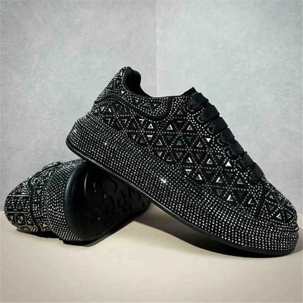 Luxury New Designer Men's White Black Charm Rhinestone Platform Causal Shoes Flats Male Hip-hop Walking Sneakers Zapatos Hombre
