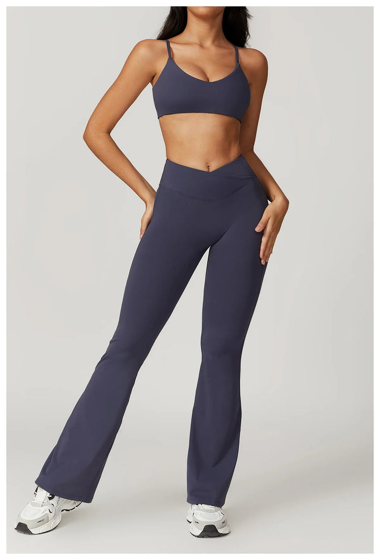 Flare Leggings Yoga Pants Women Bell-bottoms Yoga Tights High Waist Fitness Pants Stretch Gym Workout Sports Push Up Leggings PlatiNum