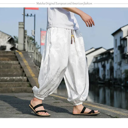 Vendite calde Pantaloni Da Uomo 2024 Nuovo Drago di Seta del Ghiaccio Fiore Scuro Bloomers Moda Allentata Gamba Larga Casual di Alta Qualità Pantaloni Maschili di Marca