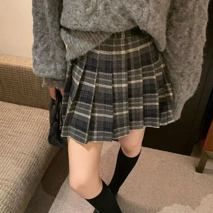 Preppy Style Plaid Pleated Skirt Women Fall Winter High Waist Woolen Mini Skirt Japanese School Uniforms Kawaii Y2K Jk Skirts PlatiNum