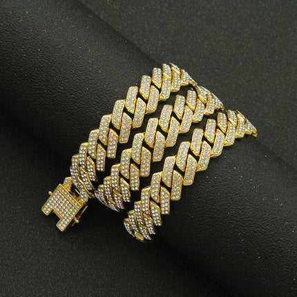Fashion Men Cuban Link Iced Out Necklace 14MM width Rhinestones Chain Rapper CZ Cuban Chain Necklace Hip Hop Birthday Jewelry PlatiNum