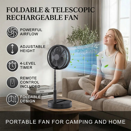 Ventilatore Portatile Pieghevole da 8000mAh, Ultra Silenzioso, Ricaricabile USB, Ventilatore da Tavolo/Scrivania, 20 Ore di Raffreddamento Senza Fili per Casa, Ufficio, Campeggio, Viaggi – Ventilatore da Terra Pieghevole Po