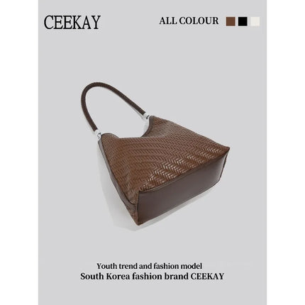 CEEKAY 2026 New Woven Hobo Bag, Retro Herringbone Texture Shoulder Bag with Woven Handle, Casual Women's Tote Bag
