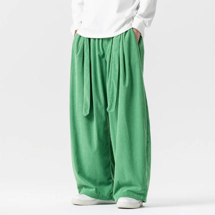 Pantaloni di velluto a coste da uomo 2025Autunno Inverno Caldo Casual Pantaloni comodi Stili giapponesi Harun Pantaloni da uomo oversize a gamba larga in tinta unita