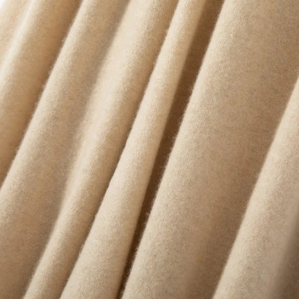 Classic Autumn Winter Wave Skirt 100% Cashmere Skirt Women A-Line Skirt Female Double Elastic Waist Pocket Warm Knit Long Dress PlatiNum