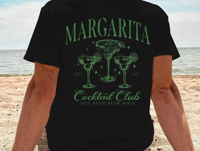 Men's short-sleeved summer T-shirt with Margarita print on the back