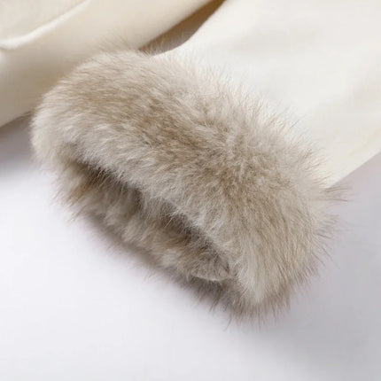 Casual Patchwork Faux Fur Collar Women's Coat Lace Up Pockets Thicken Lady Coats 2026 Autumn Winter Female Street Outerwear