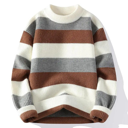 Men's Fashion stripe pattern Sweaters Autumn/Winter Loose Knittwear Men sweater youth Thick Warm patchwork pullovers Top