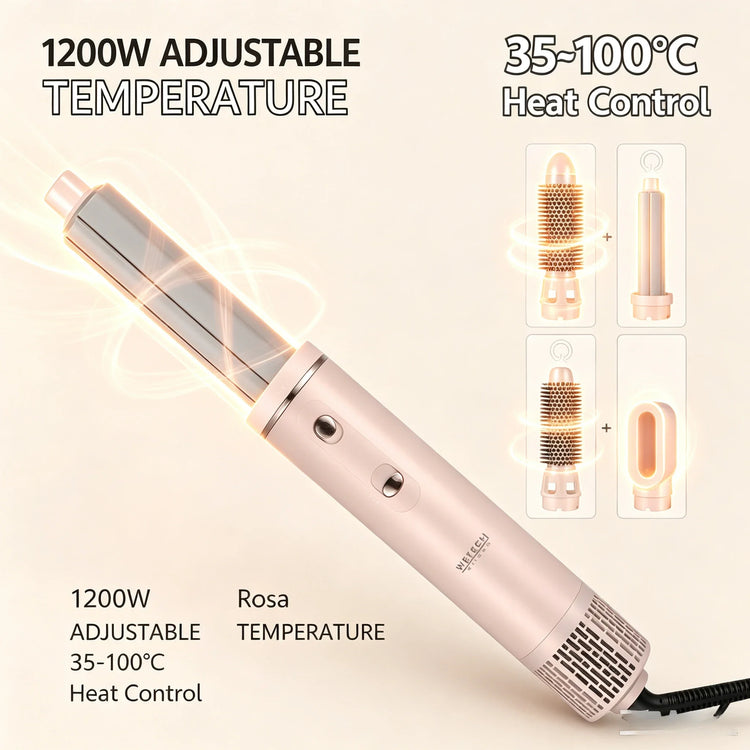 4 In 1 Hot Air Brush Hair Styler 1200W Multi‑Functional Hair Dryer Brush 35‑100℃ Adjustable Temperature Curling Straightening Styling Tool