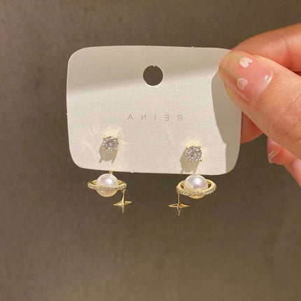 Gioielli in oro 14k di lusso Orecchini in oro reale Zircone Perla Twist Orecchini a bottone di lusso per le donne Brincos Pendientes Bijoux platinumshop
