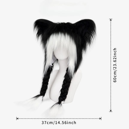 Y2K Gothic Punk Cat Ear Hat with Cross Wing Chain Decoration Plush Warm Winter Subculture Goth Rock Musi Cap Bombero Gorro Ruso
