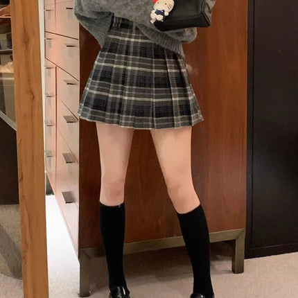 Preppy Style Plaid Pleated Skirt Women Fall Winter High Waist Woolen Mini Skirt Japanese School Uniforms Kawaii Y2K Jk Skirts PlatiNum