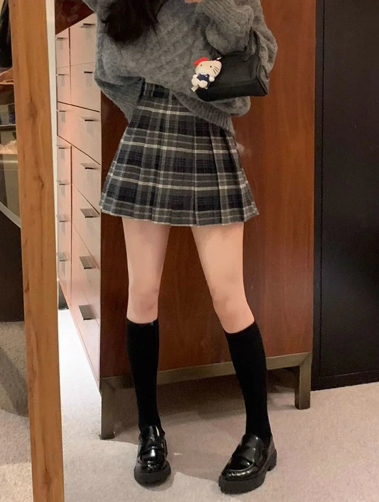 Preppy Style Plaid Pleated Skirt Women Fall Winter High Waist Woolen Mini Skirt Japanese School Uniforms Kawaii Y2K Jk Skirts PlatiNum