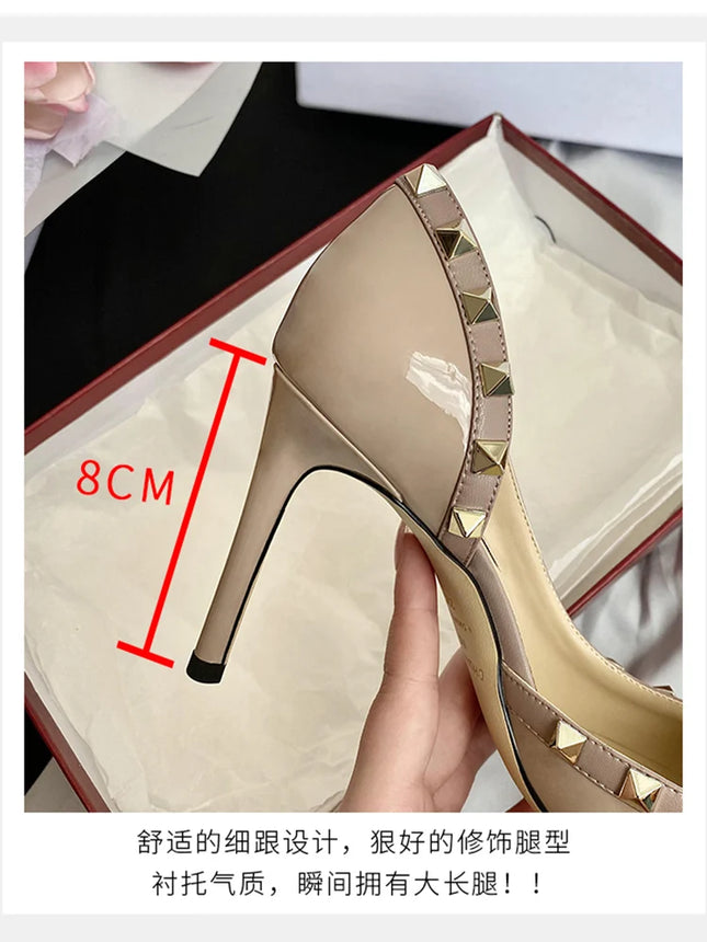 Luxury Brand Women's Shoes Women's Sandals Summer Rivets High Heels Hollow Side Women's Fashion Leather Dance Shoes
