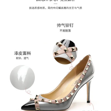 Tacchi Alti con Rivetti alla Moda 2026, Tacchi Alti Bicolore, Tacchi a Spillo da Donna, Scarpe Singole, Scarpe da Donna Sexy a Punta platinumshop