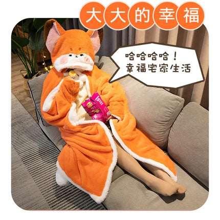 Anime Fox Cloak Fox Cape Cartoon Cloak Coral Fleece Keep Warm Air Blankets Cosplay Costumes Lovely Soft Birthday Valentine Gifts