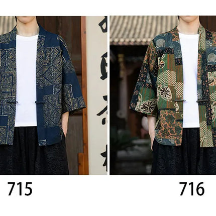 Camicie in Lino Stile Etnico con Stampa Yukata per Uomo e Donna, Abbigliamento Asiatico, Kimono Giapponese Harajuku, Camicie Retrò da Uomo