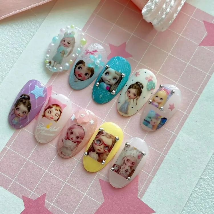 1/5Pcs Chibi Character Ragdoll Cute Anime Cartoon Nail Stickers Kawii Nail Art Weeb Cartoon Relief Self Adhesive Decal S