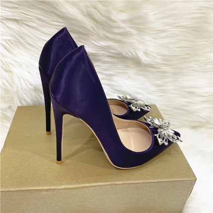 Scarpe da donna in raso Primavera Autunno Decorazione farfalla con strass Tacchi alti eleganti 8CM 10CM 12CM Décolleté da banchetto a punta moda