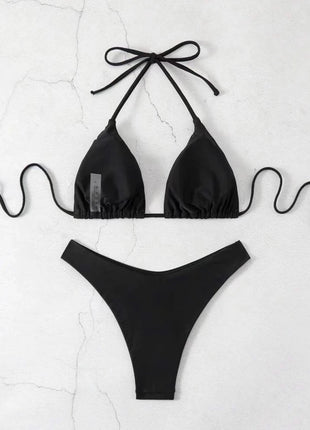 Costume da bagno bikini a perizoma da donna sexy, tinta unita bianco/nero/caffè, con laccetti, stile brasiliano, nuovo, in doppio tessuto, per la spiaggia platinumshop
