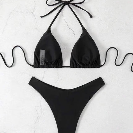 Costume da bagno bikini a perizoma da donna sexy, tinta unita bianco/nero/caffè, con laccetti, stile brasiliano, nuovo, in doppio tessuto, per la spiaggia platinumshop