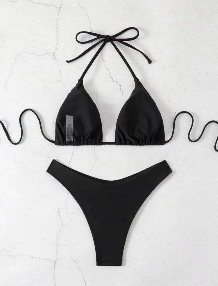 Costume da bagno bikini a perizoma da donna sexy, tinta unita bianco/nero/caffè, con laccetti, stile brasiliano, nuovo, in doppio tessuto, per la spiaggia platinumshop