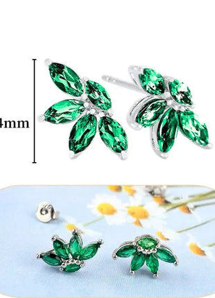 925 Sterling Silver Needle Green Zircon Gold Earrings Heart Hoop Earrings for Women Delicate Stud Earrings Luxury Jewelry Gifts PlatiNum