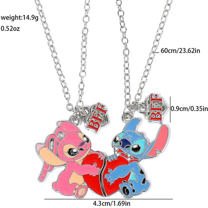 2 pezzi Disney Lilo & Stitch Collana con ciondolo a forma di cartone animato per gioielli per ragazze Accessori Anime Stitch Regali coordinati per i migliori amici