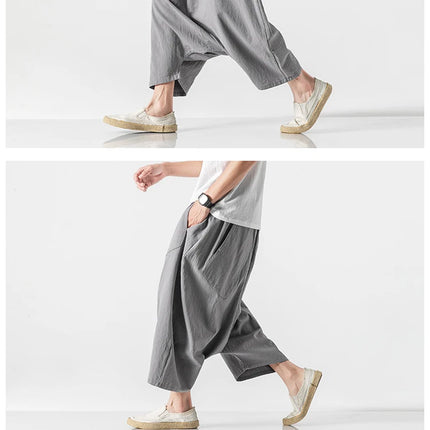 Pantaloncini Estivi da Uomo Oversize Casual Stile Harem Vintage in Cotone e Lino Comodi a Gamba Larga con Elastico in Vita Taglie Grandi