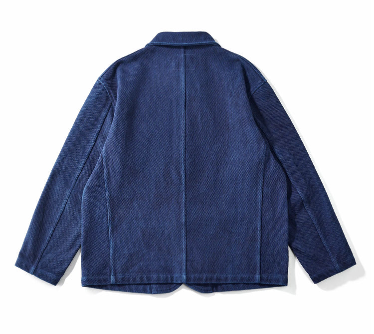 Indigo Blue Dyed Suit Jacket Heavy Sashiko Casual Japanese Retro Washed Coat Jacket