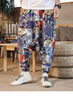 Pantaloni Harem da Uomo 2026 Stile Retrò con Stampa, Pantaloni Jogger Larghi e Comodi con Cavallo Ribassato, Stile Nepal Oversize, Pantaloni Casual da Uomo con Cavallo Ribassato