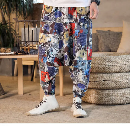 Pantaloni Harem da Uomo 2026 Stile Retrò con Stampa, Pantaloni Jogger Larghi e Comodi con Cavallo Ribassato, Stile Nepal Oversize, Pantaloni Casual da Uomo con Cavallo Ribassato