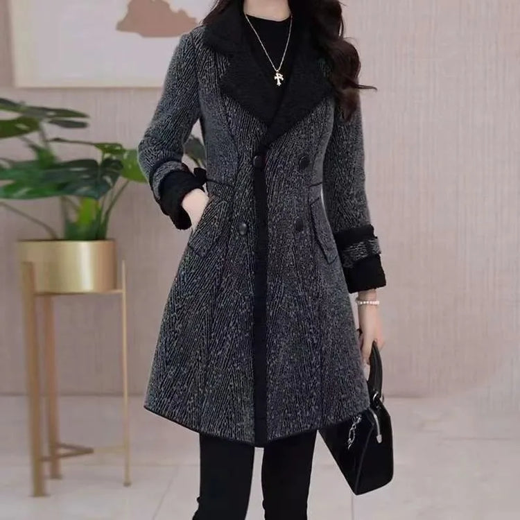 High-quality Female Woolen Coat On Both Sides 2025 Autumn And Winter New Double Sided Wear Suit Collar Woolen Coat Gray Black