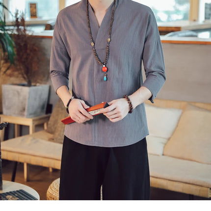 Kimono da uomo in stile giapponese corto a mezza manica in cotone traspirante camicia da uomo T-shirt giapponese estiva Yukata cardigan lavorato a maglia con piume