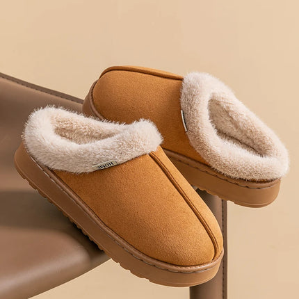Men's Winter Plush Slippers, Thick Sole Closed-Toe, Warm Sherpa Lining, Non-Slip Indoor/Outdoor Home Shoes for Couples