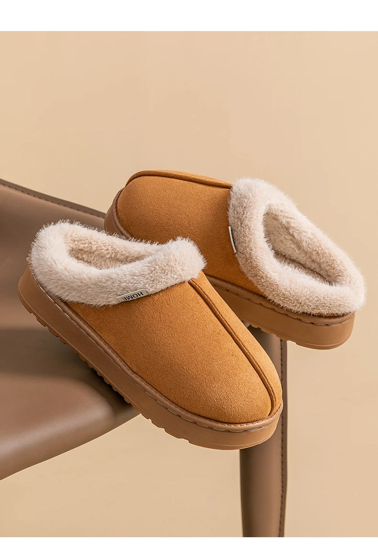 Men's Winter Plush Slippers, Thick Sole Closed-Toe, Warm Sherpa Lining, Non-Slip Indoor/Outdoor Home Shoes for Couples