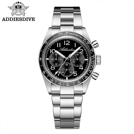 ADDIESDIVE Men's Chronograph Quartz Watch 37mm Bubble Glass 100m Waterproof Watches Ceramic Bezel BGW9 Luminous Sport Wristwatch