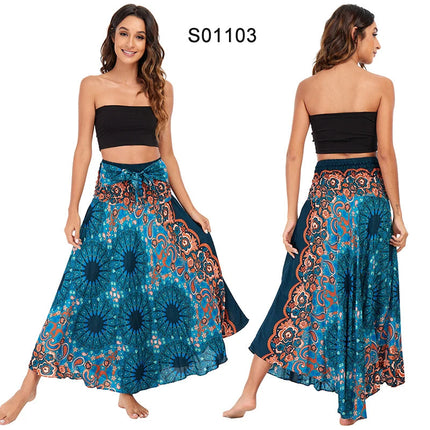 Boho Gonne Donna Rayon Beach Abito lungo Estate Bohemian Jupe Longue Femme Elastico in vita Stampa Fasciatura floreale Halter Hippie platinumshop