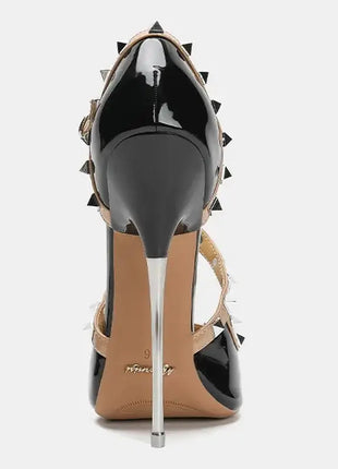 Sandali con tacco alto da donna con cinturino incrociato con rivetti Scarpe singole sexy con punta a punta per discoteca Modello di ospite di festa Passerella Cross Dressing platinumshop