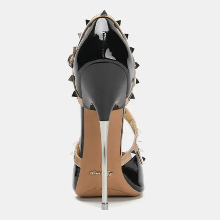 Sandali con tacco alto da donna con cinturino incrociato con rivetti Scarpe singole sexy con punta a punta per discoteca Modello di ospite di festa Passerella Cross Dressing platinumshop
