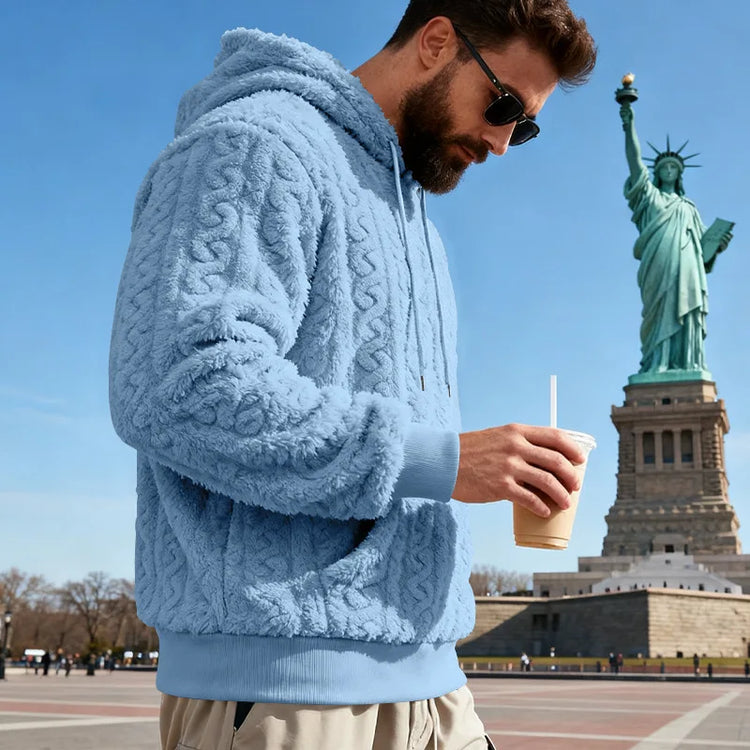 Cross-border Loose Men's Winter Retro Warm Double-Sided Velvet Casual Trend Hooded Pocket High Street Sweater