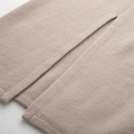 Women Pure Cashmere Long Skirts Autumn Winter Straight Ankle Length Thick Skirts 100% Cashmere Knit Drawstring and Split Skirts PlatiNum