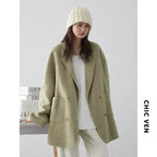 CHIC VEN Women's Woolen Coats Loose Casual Double Breasted Retro Double-sided Jacket Office Lady Outerwear Autumn Winter 2026