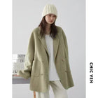 CHIC VEN Women's Woolen Coats Loose Casual Double Breasted Retro Double-sided Jacket Office Lady Outerwear Autumn Winter 2026