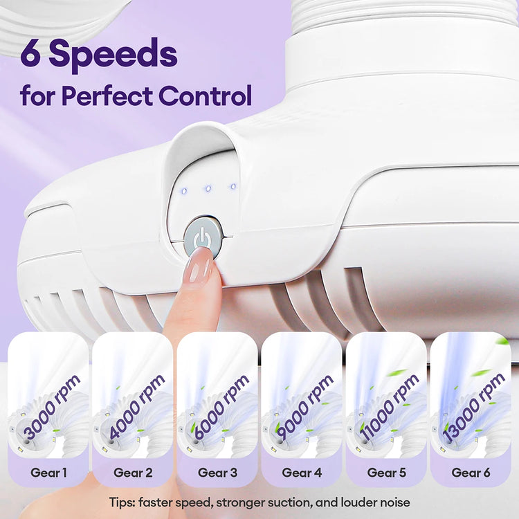 Powerful 130W Nail Dust Extractor Vacuum Cleaner 6 Gear Adjustable Suction with 360° Flexible Tube Manicure Dust Collector for Nail Stylist Salon & Home Nail Art