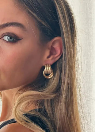 Orecchini a Perno Geometrici a Forma di C Multistrato Placcati in Oro 18K, Antiruggine, in Acciaio Inossidabile per Donne platinumshop