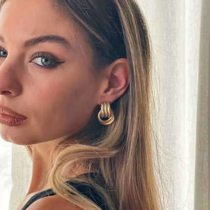 Orecchini a Perno Geometrici a Forma di C Multistrato Placcati in Oro 18K, Antiruggine, in Acciaio Inossidabile per Donne platinumshop