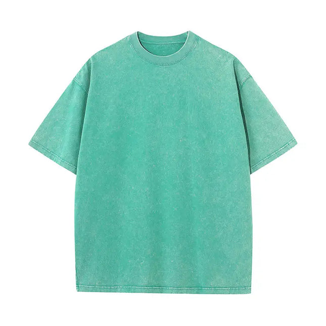 230G Cotone Retro T-shirt Manica con spalle scoperte Uomo Donna Vintage T-shirt a maniche corte Tinta unita Hip Hop T-shirt larghe